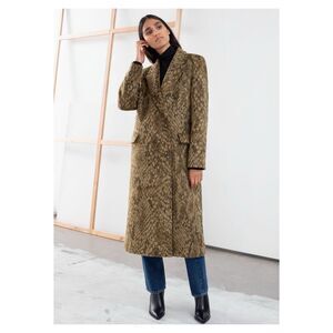 & Other Stories Double Breasted Wool Blend Trench Coat Snake Print Faux Fur Sz 0
